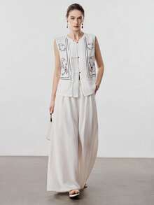 SHEIN LUNE Women's Summer Floral Embroidery Button-Up Shirt For Vacation - White - View 4