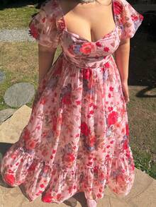 Lyrianda Abito lungo elegante e vintage con spalle scoperte e maniche a palloncino, taglie comode - Rosa - Visualizzare 4