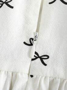 Cozy Pixies 2pcs/Set Baby Girl Bow Decor Round Neck Puff Sleeve Waist Tie Dress & Crossbody Bag,White And Black Summer Cute Family Matching Cotton Toddler Dress - Apricot - View 3