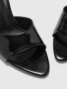 CUCCOO BIZCHIC Black Patent Leather Pointed Toe Stiletto Heel Casual Slip-On Sandals, Fashionable Open Toe High Heels For Women Valentine's Day - Black - View 5