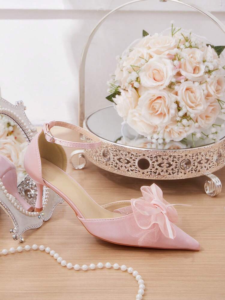 CUCCOO HITCHD Damenschuhe für alle Jahreszeiten, neue Spitze Schleife Spitzschuh High Heel, elegante Temperament Mode Hunliji Satin Damen High Heel Schuhe mit Knöchelriemen, elegante Temperament Mode für Hochzeit, Valentinstag, Tee, elegante Anlässe