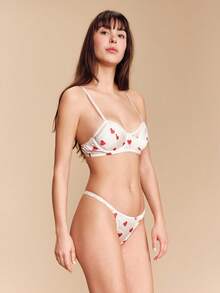 lacRébo Heart Print Satin Underwired Bra And Matching Long Lingere Set Cute Vintage Sexy Valentines Romantic French Style Parisian Style - White - View 8