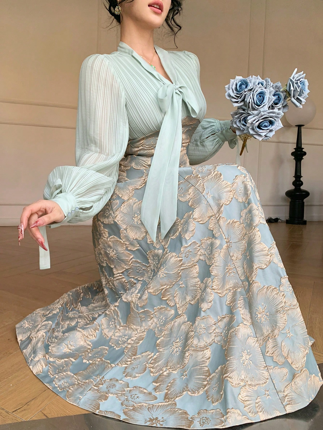 DAZY فستان نسائي متوسط الطول بتصميم رقع وكشكشة، من...