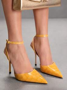 CUCCOO SZL 女士时尚尖头踝带细高跟鞋，适合通勤、约会、派对、婚礼等场合。 - 大石紋黃色 - 查看 3