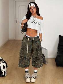 Coolane Summer Outfits Women Concert Outfit Streetwear Y2K Casual Daily Wear Sportswear French Grey Off The Shoulder Asymmetrical Neck Crop T-Shirt