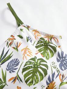 SHEIN 少女碎花吊带露背镂空连衣裙，饰有蝴蝶结 - 綠色 - 查看 4