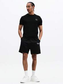 SUMWON Men Slim Fit Crew Neck Short Sleeve T-Shirt With Small Script Logo Chest Print Casual Top Summer - Black - View 3