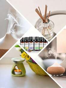 精油套装，10毫升6种香型精油，适用于加湿器、香薰蜡烛、香薰机，包含薰衣草、薄荷、迷迭香、柠檬草、甜橙、茶树六种香型，推荐作为节日礼物 - 彩色 - 查看 1