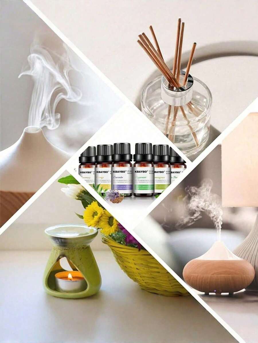 精油套装，10毫升6种香型精油，适用于加湿器、香薰蜡烛、香薰机，包含薰衣草、薄荷、迷迭香、柠檬草、甜橙、茶树六种香型，推荐作为节日礼物 - 彩色 - 查看 1
