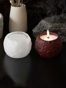 Molde de silicona con textura de piedra espacial, forma circular, para hacer jarras de cemento, cajas de almacenamiento, velas aromáticas de cera de soja, portavelas, macetas para suculentas y flores, decoración del hogar en estilo nórdico minimalista - molde de silicona blanco - Ver 7