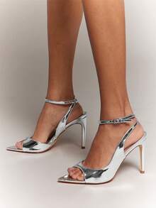 SHUZIA New Ladie's Mirror Silver Patent Open Point Toe Sexy High Heel Sandal Stiletto Ankle Strap Dance Holiday Party Spring Summer Vacation Shoe - Silver - View 2