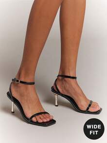 SHUZIA Women's Wide-Fit Fashionable Ankle Strap Buckle Square Toe Heeled Sandals - Black - View 2