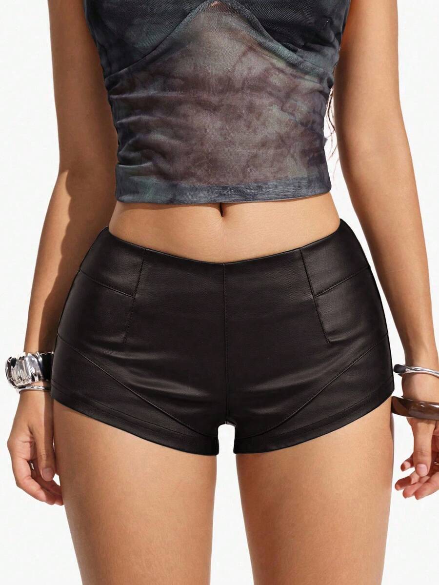 Jeanoix Pantalones cortos de mujer de unicolor con talle bajo, de moda y sexy, para verano - Café integral - Ver 1