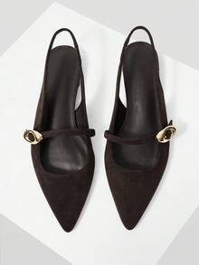 Mnmlis Women's Buckle Design Casual Versatile Flat Shoes Valentine's Day - Chocolate Brown - View 2