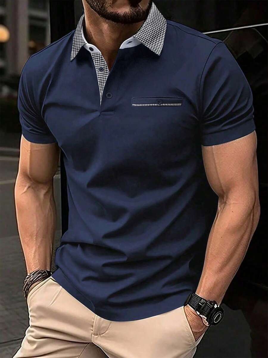 Calvornis Men's Casual Short Sleeve Polo Shirt, Formal, Ceremony - Navy Blue - View 1