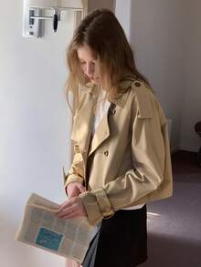 DAZY 少女纯色长袖双排扣休闲风衣