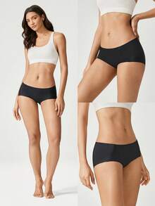 GLOWMODE 2 Packs Lightweight Breathable Sweat-Wicking Mid-Waist Full Coverage Seamless No-Show Underwear Daily Workout - Black - View 8