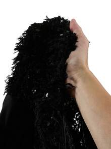 SHEIN Tall CURVE Plus Size Solid Color Sequin Patchwork Sleeveless Bodycon Dress - Black - View 8