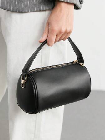 SHECARRY กระเป๋าถือทรงกระบอกสไตล์ฝรั่งเศสแบบมินิมอลใหม่, กระเป๋าสะพายไหล่สุดเก๋, กระเป๋าทรงกระบอกอเนกประสงค์สำหรับช้อปปิ้งแบบลำลอง