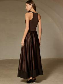 Aveloria Rosie Chân váy công sở tối giản thanh lịch dành cho nữ, chất liệu mềm mại như satin sang trọng và thiết kế cạp rộng phối màu độc đáo. - màu nâu - Xem 6