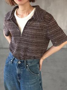 FRIFUL 女士宽松常规扎染彩色宽松短袖T恤 - 棕色 - 查看 2