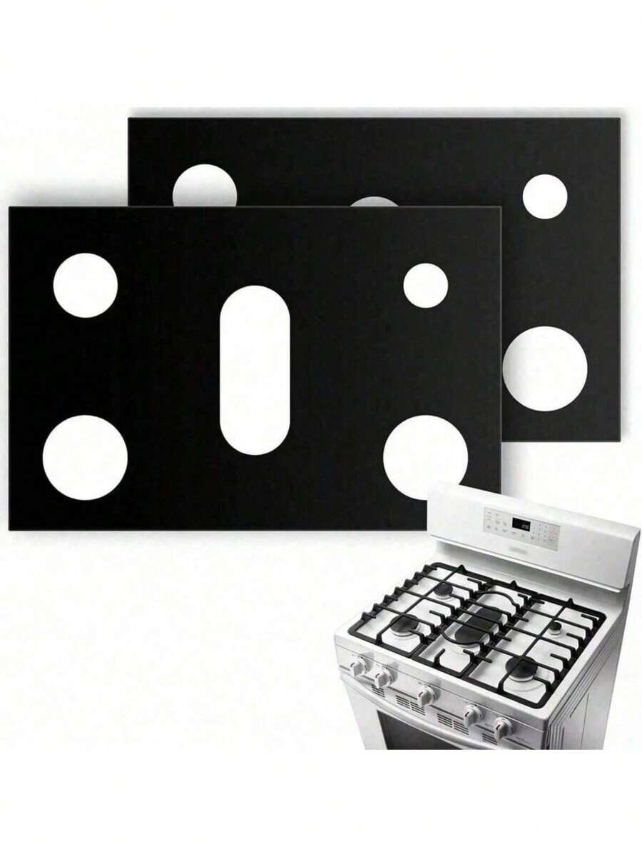 1.2pcs Black Gas Stove Burner Cover Protector Mat Compatible With Samsung Reusable Non Stick Easy Clean Kitchen Cooking Range Accessory Home Appliance Supplies - Black - View 1