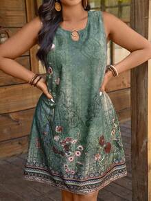 SHEIN LUNE Trang phục nữ cỡ lớn cho ngày Quốc khánh 4 tháng 7, phong cách thường ngày thoải mái, trang phục giáo viên cho nữ, trang phục mini thư giãn ấm áp cho kỳ nghỉ, váy boho cho nữ, váy hè cho nữ, trang phục đi biển. - màu xanh lá - Xem 5