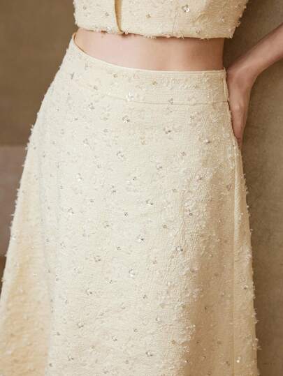 MOTF PREMIUM تنورة نسائية أنيقة من قماش ذو نسيج مثقب، للربيع/الصيف