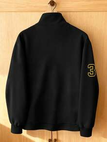 Manfinity Campus Court 男士半拉链套头卫衣，饰有纽约字母和数字图案，撞色设计，休闲宽松版型，复古美式风格 - 彩色 - 查看 2