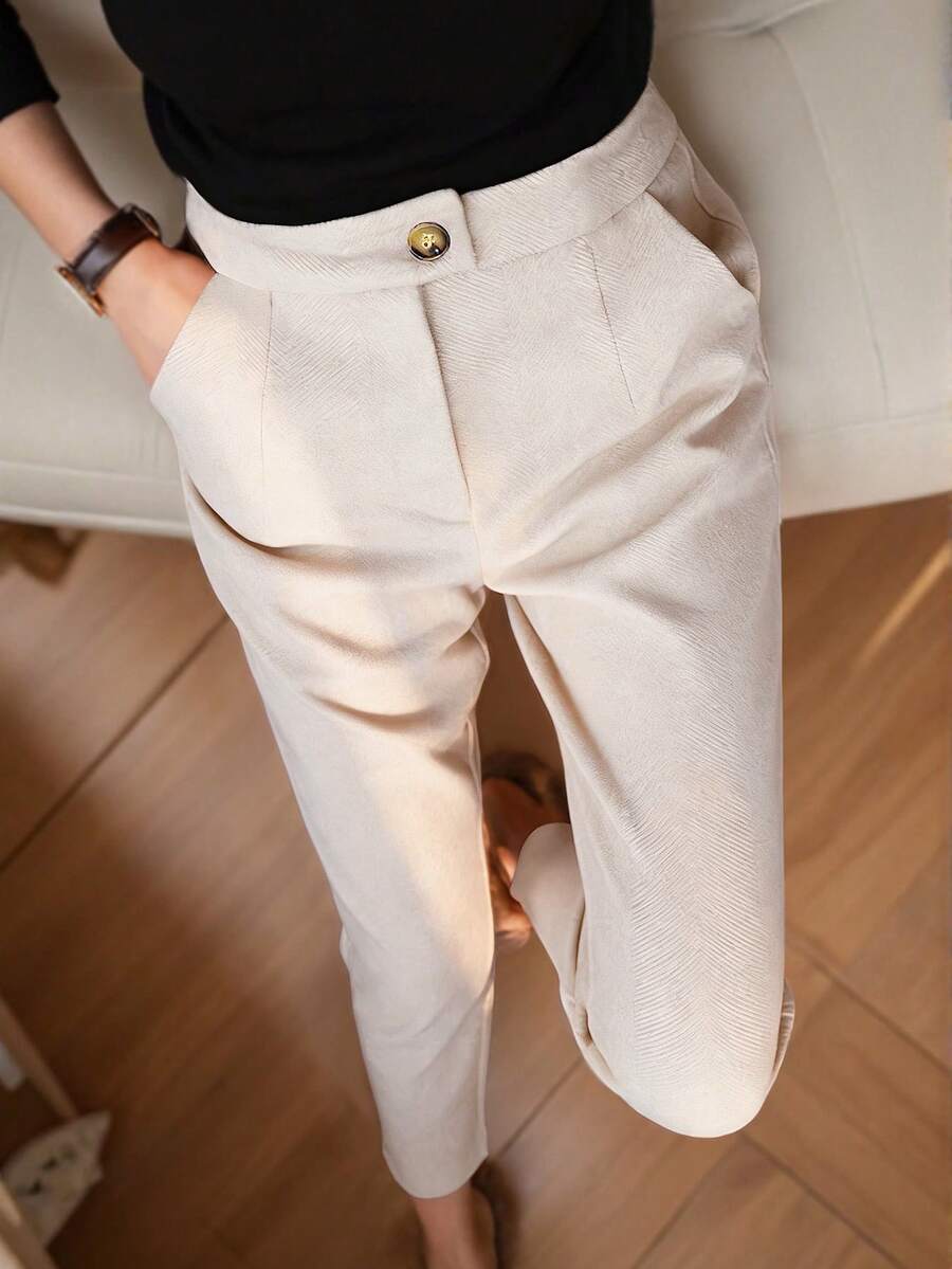 Pariaura Women's Fashionable Slim-Fit Long Suit Pants, Winter - Apricot - View 1