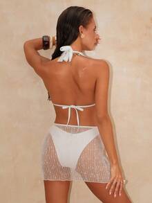 Swim Oasis Women's V-Neck Halter Tie Mesh Two-Piece Suit - Beige - View 2