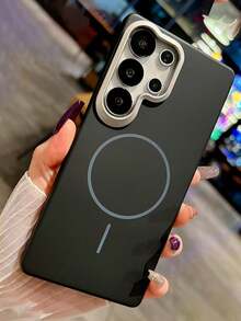 奢华磁吸电镀镜头无线充电手机壳，兼容三星 Galaxy S25 S24 S23 S22 Ultra Plus S25 EDGE，柔软防震保护套 - 黑色 - 查看 3