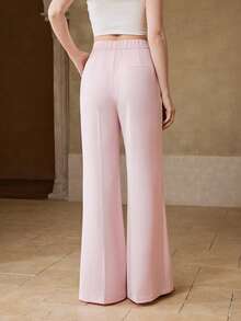 MOTF PREMIUM WOMEN'S CASUAL PINK SEAM FRONT FLARE LEG SUIT PANTS, SPRING/SUMMER - Pink - View 5