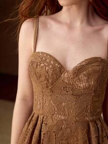 MOTF PREMIUM LACE PATCHWORK HOLLOW OUT DRESS, SPRING/SUMMER - Camel - View 2