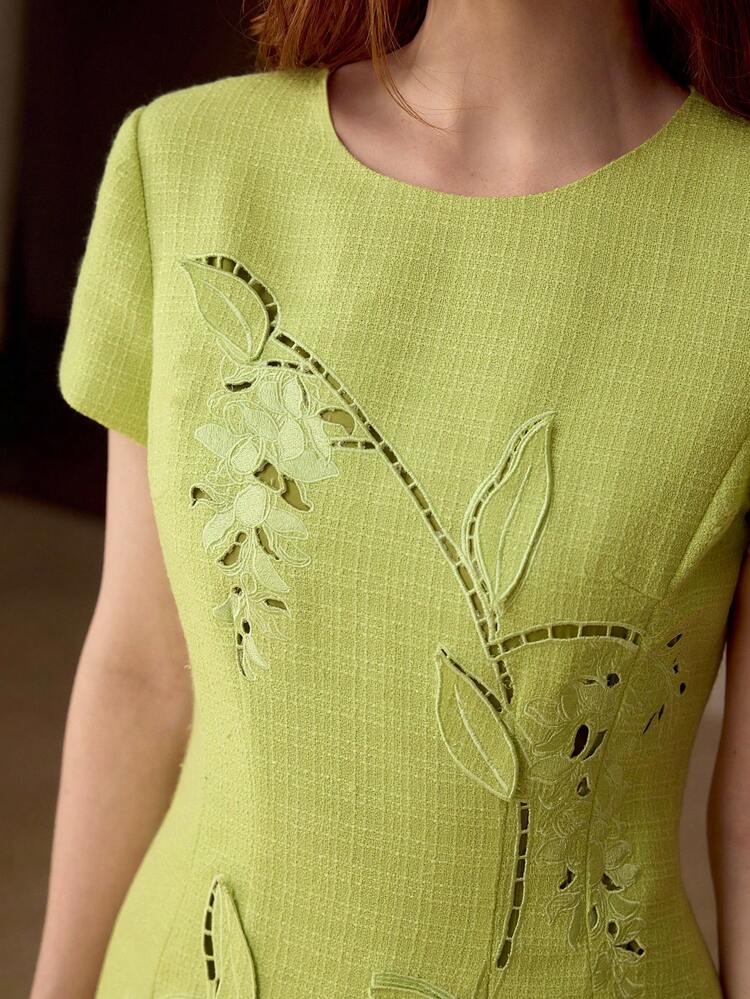 DELICATE LASER EMBROIDERED SHORT DRESS, SPRING/SUMMER