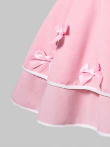 SHEIN ChillGRL Váy yếm thắt nơ thanh lịch và thoải mái cho bé gái tuổi teen, phù hợp cho các bữa tiệc và buổi tụ họp, mùa xuân/hè - Hồng - Xem 4