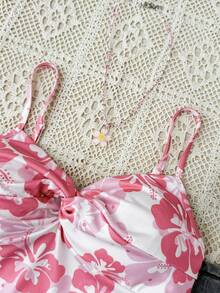 Teen Girl Fashionable Floral Print Criss-Cross Front Tight Camisole