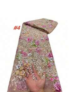 French Embroidered Beaded Lace Fabric High Quality Nigerian Sequin Trim Material For Bridal Wedding Gown Sewing Crafting DIY Dressmaking Evening Wear Design - Multicolor - View 19
