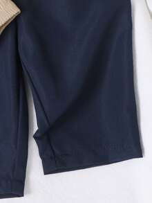 Newborn Baby Boy Casual Cute Versatile White Long Sleeve Shirt And Pants Set,Kids - Navy Blue - View 8