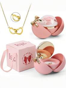 2件套玫瑰首饰礼盒，项链，生日、周年纪念日、母亲节礼物，首饰礼盒，永生花，爱心项链和圆形玫瑰首饰盒项链套装，母亲节、女友、生日、情人节、周年纪念日礼物，浪漫情人节礼物 - 彩色 - 查看 9