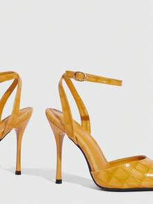 CUCCOO SZL 女士时尚尖头踝带细高跟鞋，适合通勤、约会、派对、婚礼等场合。 - 大石紋黃色 - 查看 10