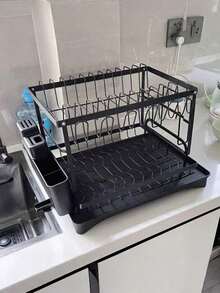 双层厨房置物架，快速排水，带刀叉架、砧板架，保持台面干燥 - 节省空间的多功能碗碟置物架，可放置碗碟，碗碟架 | 时尚金属架 | 耐用厨房用品，厨房收纳整理架。 - 彩色 - 查看 11