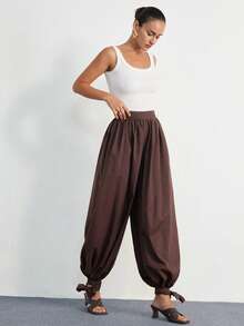 Aveloria Modichic Quần dài nữ phong cách Bohemian dáng rộng, chất liệu vải giả lanh họa tiết quả dứa, sang trọng và cao cấp. - Cà phê nâu - Xem 7