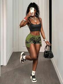 BamGleam 性感低腰迷彩超短裤，女士款：时尚、休闲、百搭设计 - 軍綠色 - 查看 7