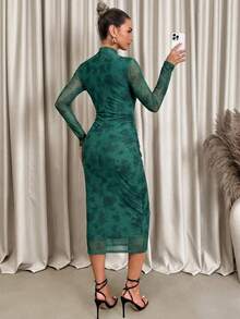 Lavishia Đầm ôm sát in họa tiết trừu tượng thời trang nữ - màu xanh lá - Xem 2