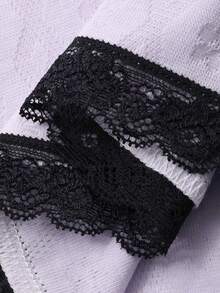 DAZY Women's Jacquard Knit Contrast Lace Splice Spaghetti Strap Camisole & Loose Pajama Pants Sleepwear Set - Purple - View 7