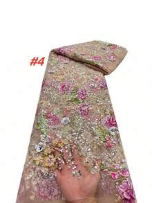 French Embroidered Beaded Lace Fabric High Quality Nigerian Sequin Trim Material For Bridal Wedding Gown Sewing Crafting DIY Dressmaking Evening Wear Design - Multicolor - View 9
