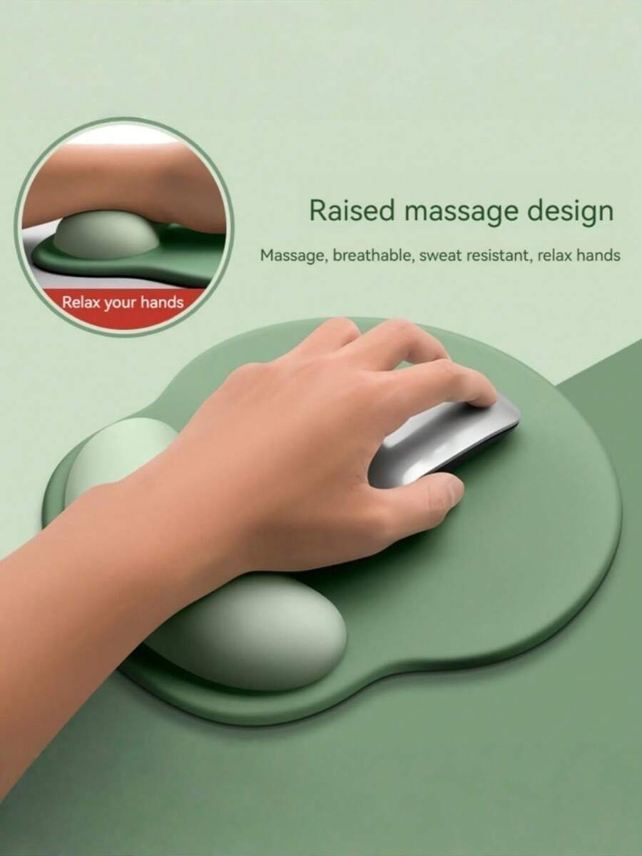 1Pc Fashionable Ergonomic Mouse Pad With Memory Foam Wrist Rest - Pain Relief Support Mouse Pad, Wrist Support For Computer, Non-Slip Silicone Gel Mouse Pad, Suitable For All Mouse Types Pad Set | Dedicated Wrist Rest For Mouse Pads And Keyboard Sets - Green - View 1
