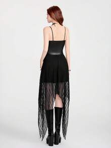 Breakform Women's Gothic Sexy Lace Patchwork PU Leather Front Lace-Up Decor Slim Fit Camisole - Black - View 2