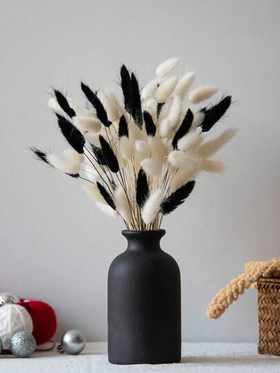 90 Peças Rabo de Coelho Preto e Branco, Arranjo de Flores Secas Naturais de Mini Grama das Pampas com Caule, DIY Artesanato Boêmio para Casamento Familiar, Decoração de Festa, Decoração de Outono
